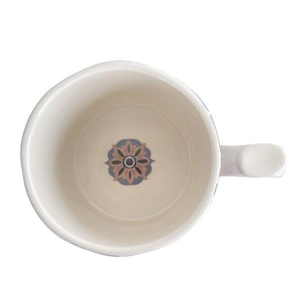 Anthropologie Blue Tile Coffee Mug Thumb Rest Handle Letter Monogram T 16 OZ New - Picture 2 of 5